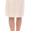 Andrea Incontri White Cotton Checkered Pencil Skirt