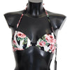 Dolce & Gabbana Multicolor Striped Rose Print Swimwear Bikini Tops