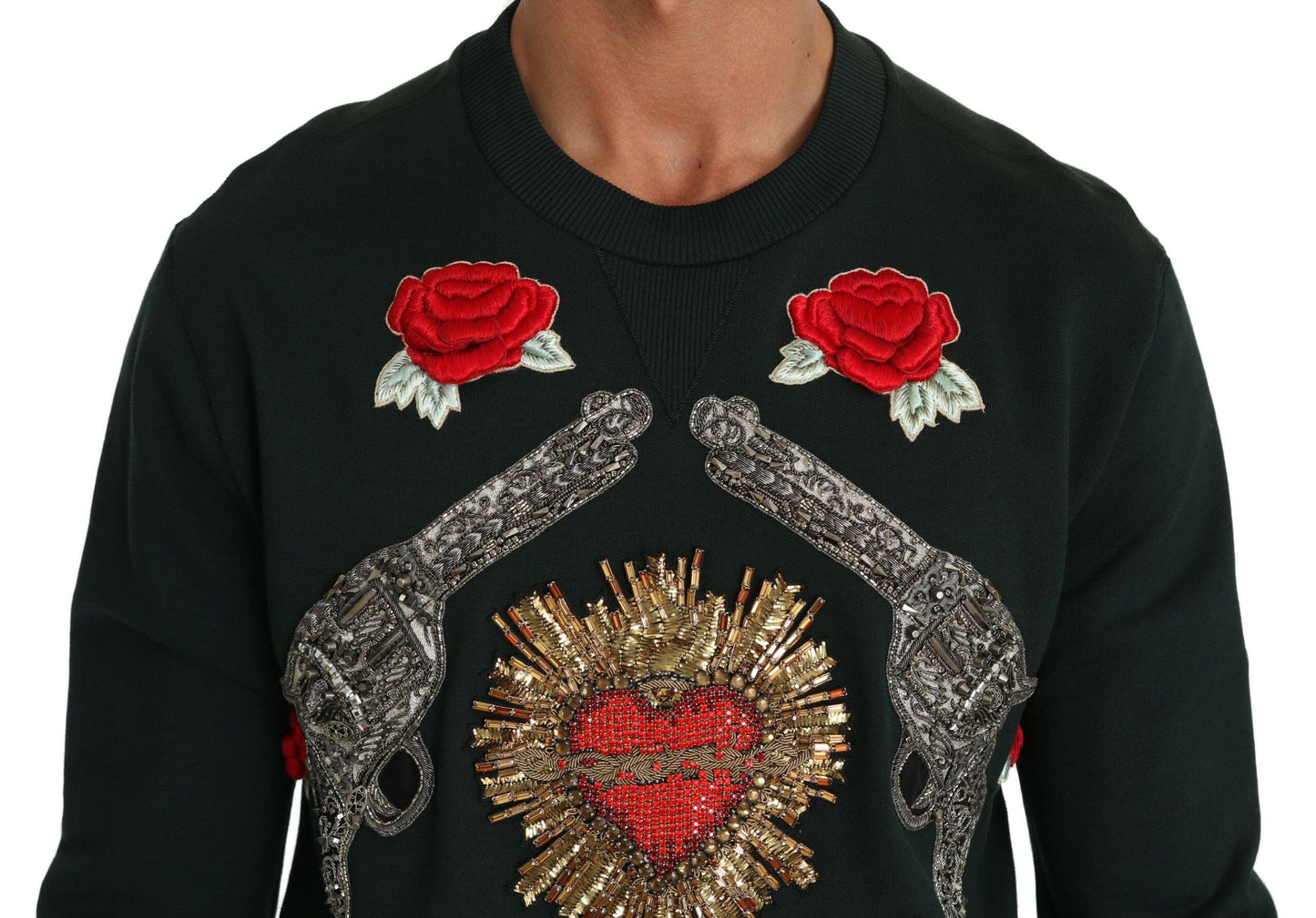 Pull en coton émeraude Dolce &amp; Gabbana avec broderie en cristal