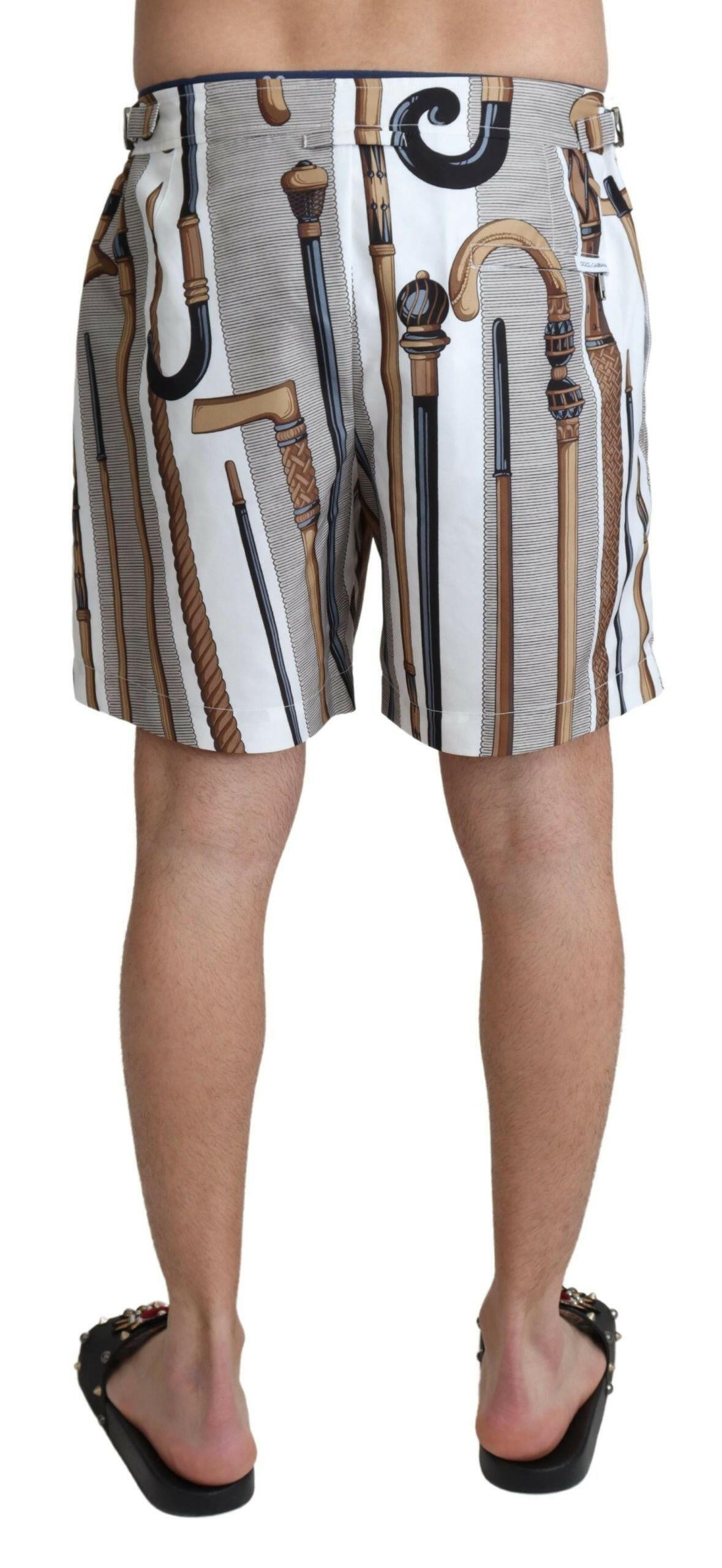 Dolce & Gabbana White Walking Stick Beachwear Shorts Swimshorts