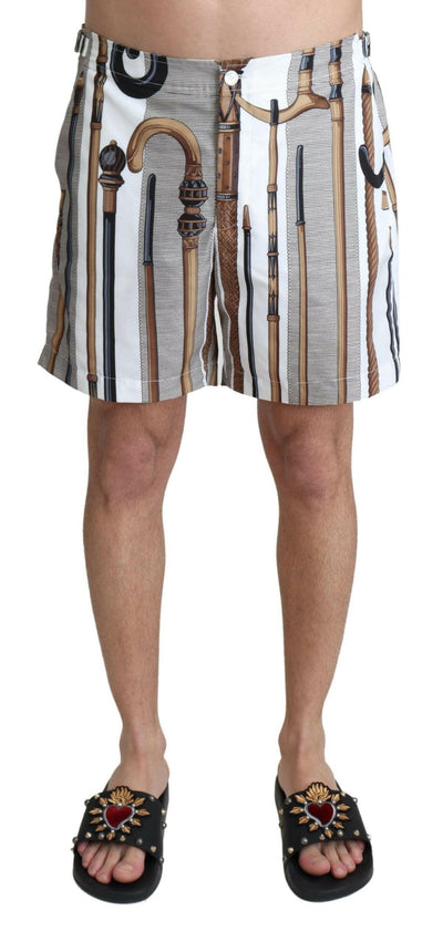 Dolce & Gabbana White Walking Stick Beachwear Shorts Swimshorts