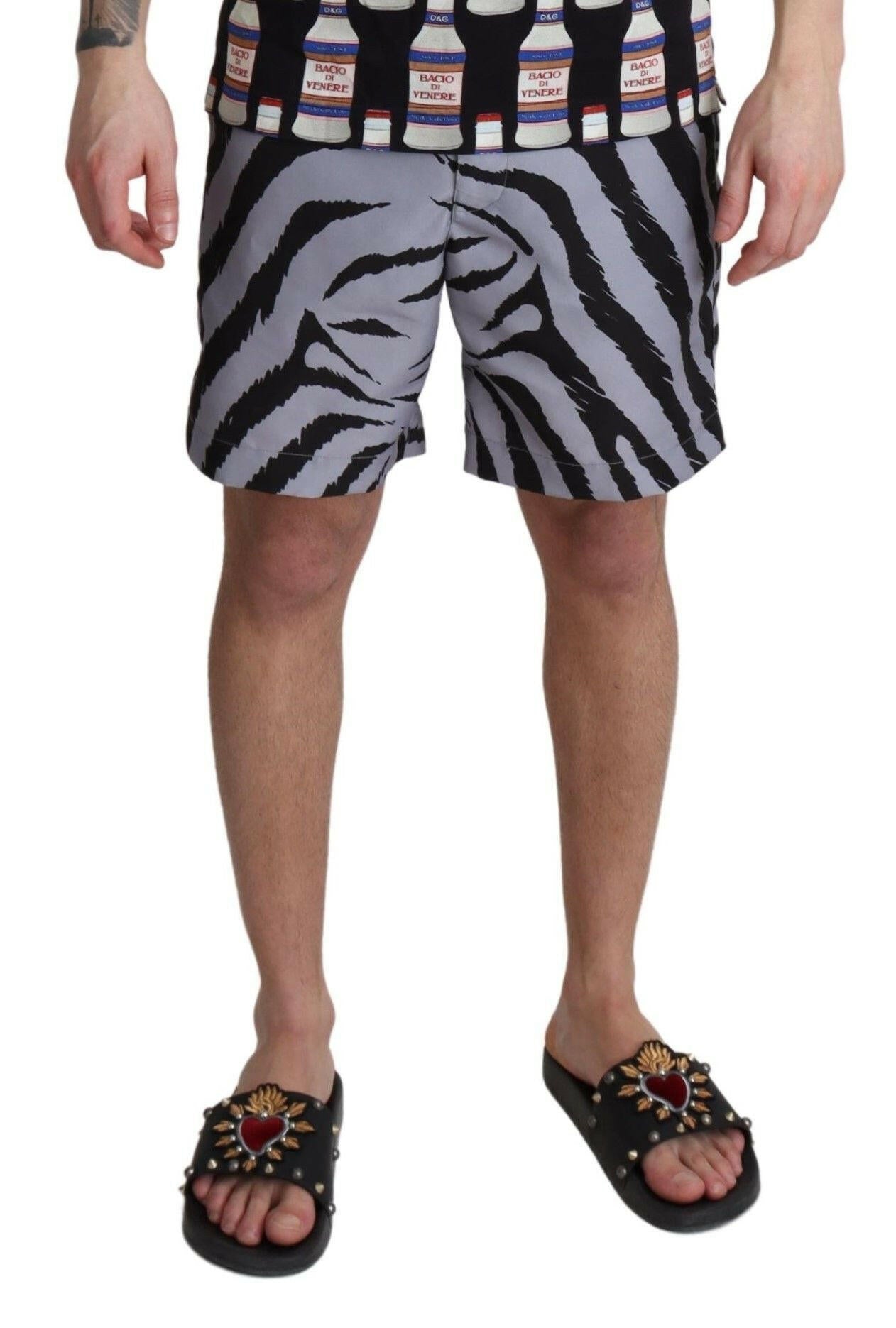 Dolce & Gabbana Gray Zebra Print Beachwear Shorts