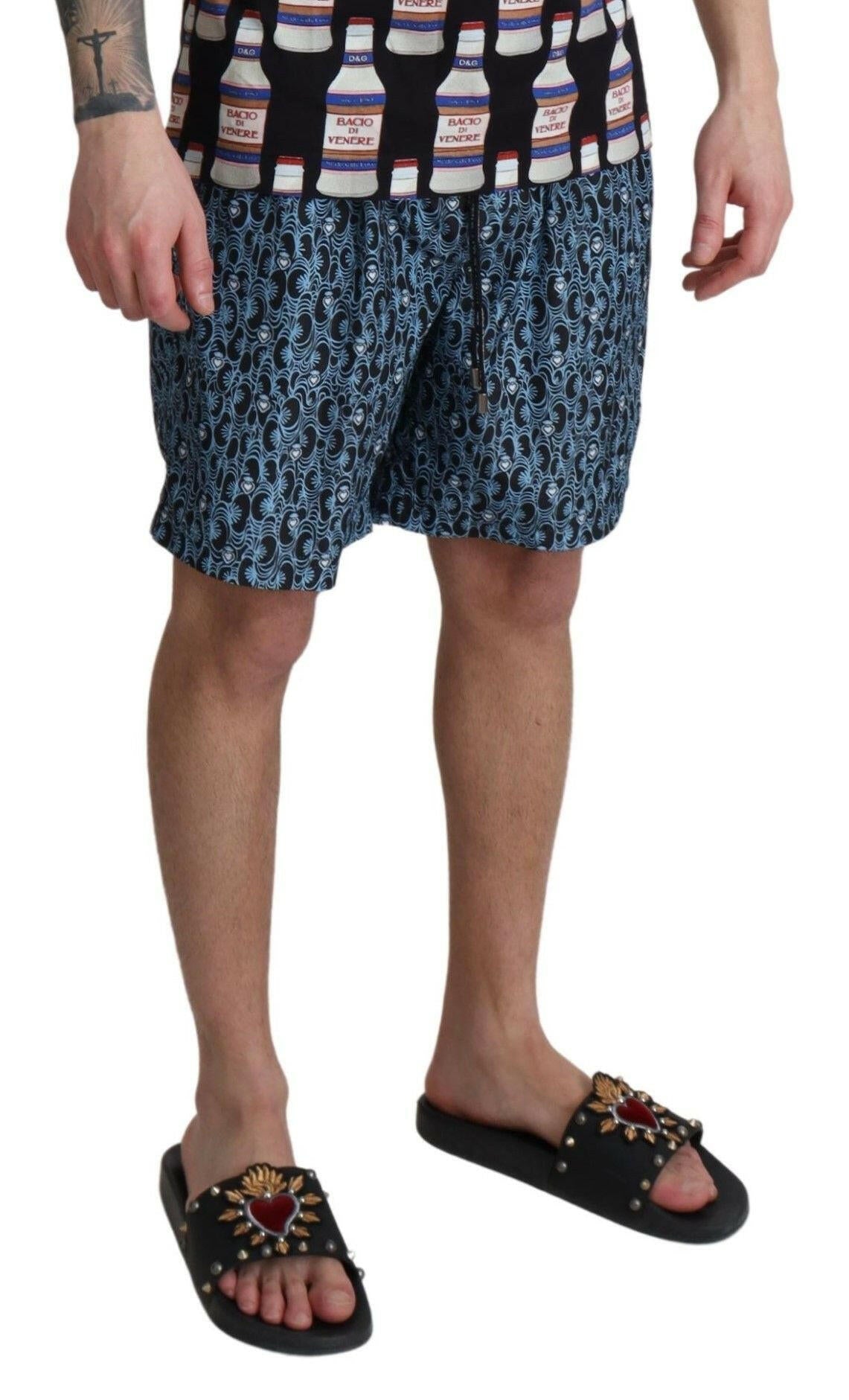 Dolce & Gabbana Blue Patterned Print Beachwear Shorts Swimwear