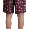 Dolce & Gabbana Maroon Hats Print Beachwear Shorts Swimwear