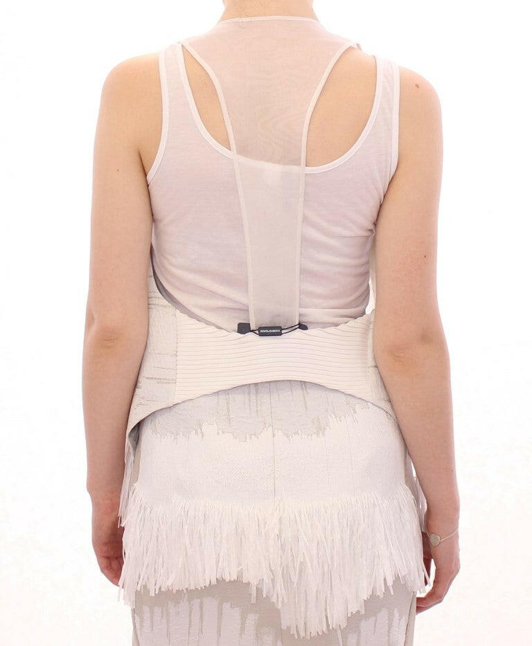 Arzu Kaprol White Lashes Open Back Vest Jacket