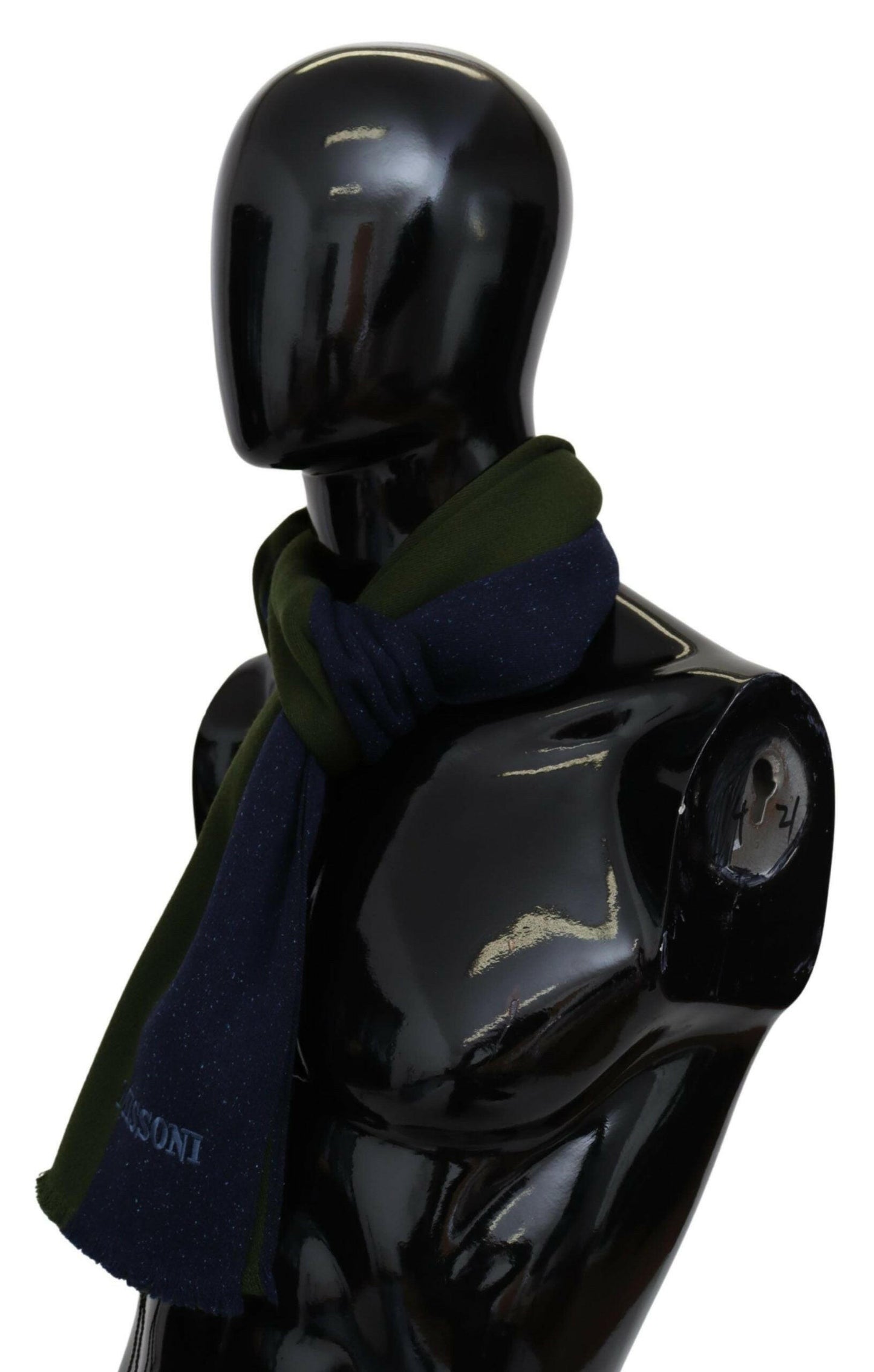 Missoni Grün Gestreifter Unisex-Halswickelschal aus Wolle Blau