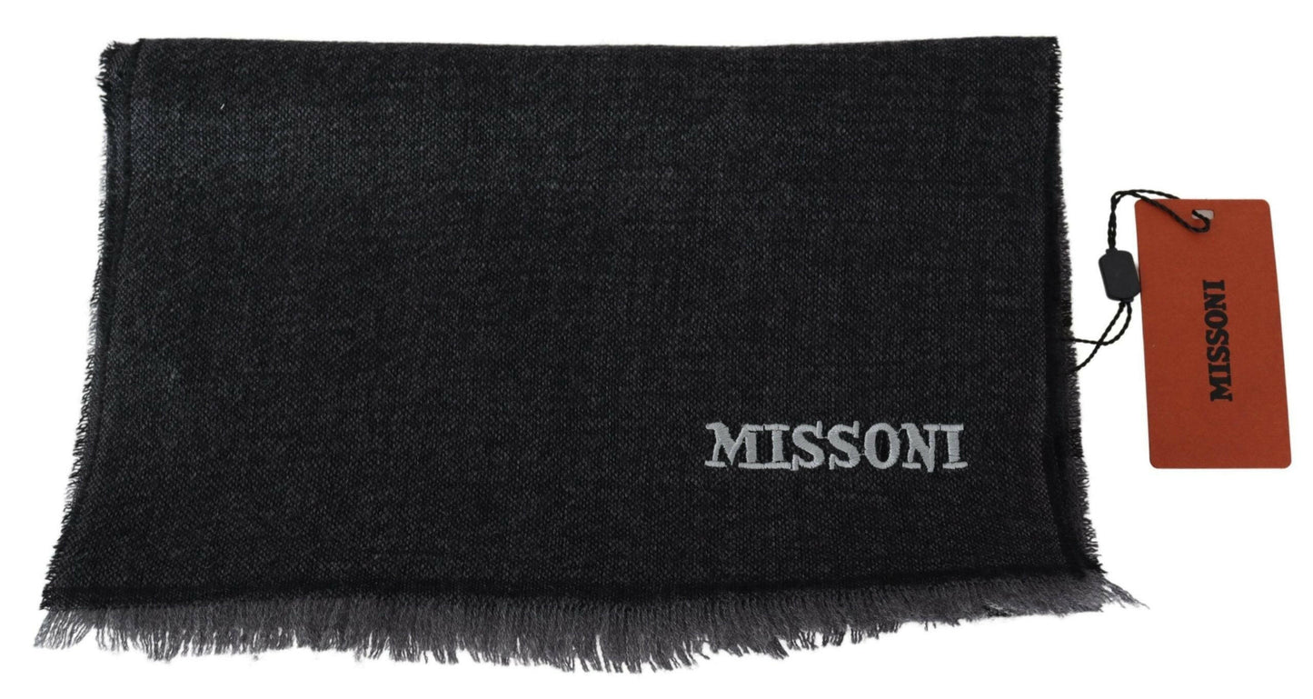 Missoni Black Striped Wool Unisex Neck Wrap Scarf