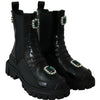 Dolce & Gabbana Black Leather Crystal Combat Boots