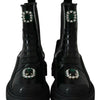 Dolce & Gabbana Black Leather Crystal Combat Boots