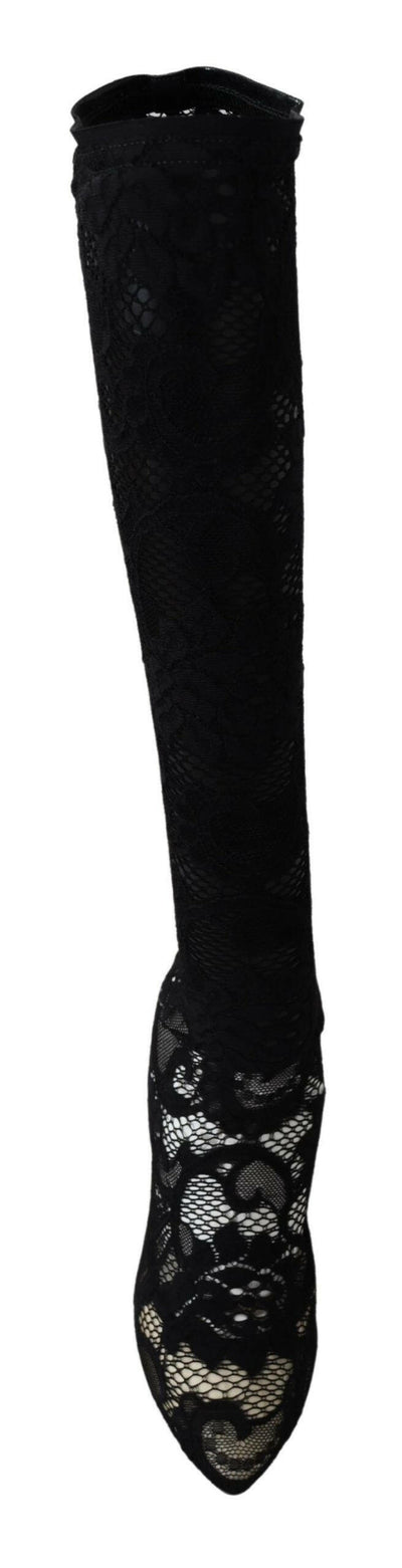 Dolce & Gabbana Black Taormina Lace Socks Boots Shoes Pumps