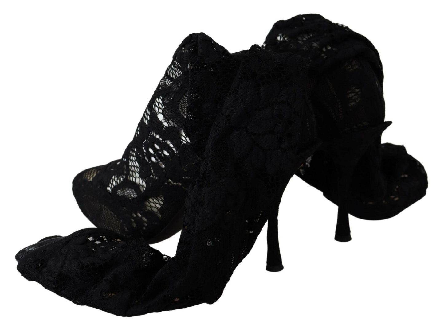 Dolce & Gabbana Black Taormina Lace Socks Boots Shoes Pumps