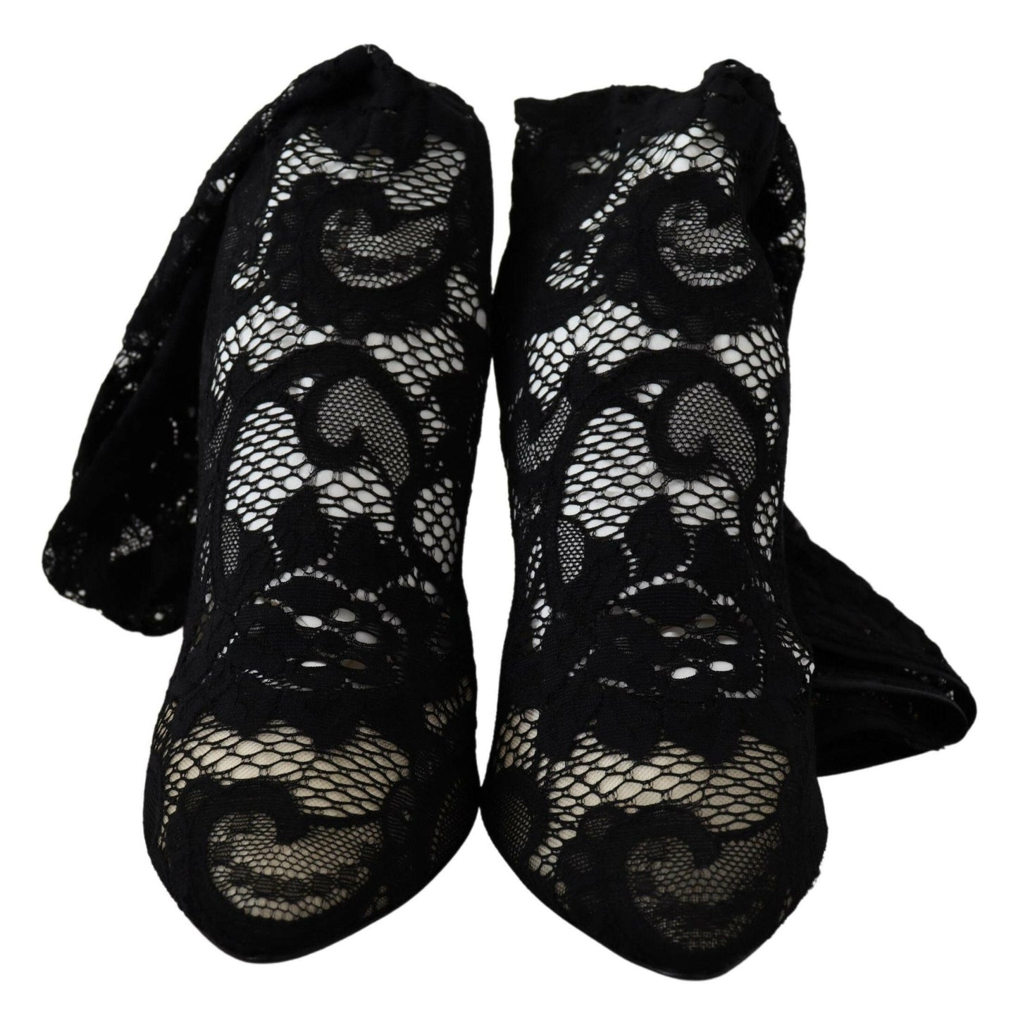 Dolce & Gabbana Black Taormina Lace Socks Boots Shoes Pumps