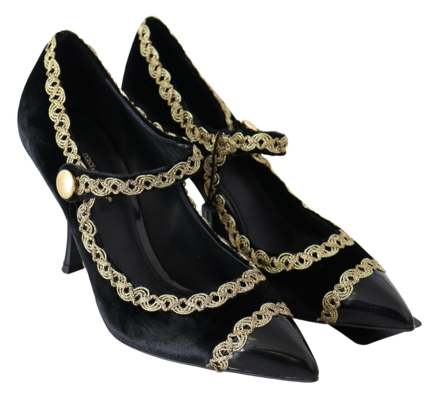 Dolce &amp; Gabbana – Mary-Janes-Pumps aus schwarzem Samt in Gold