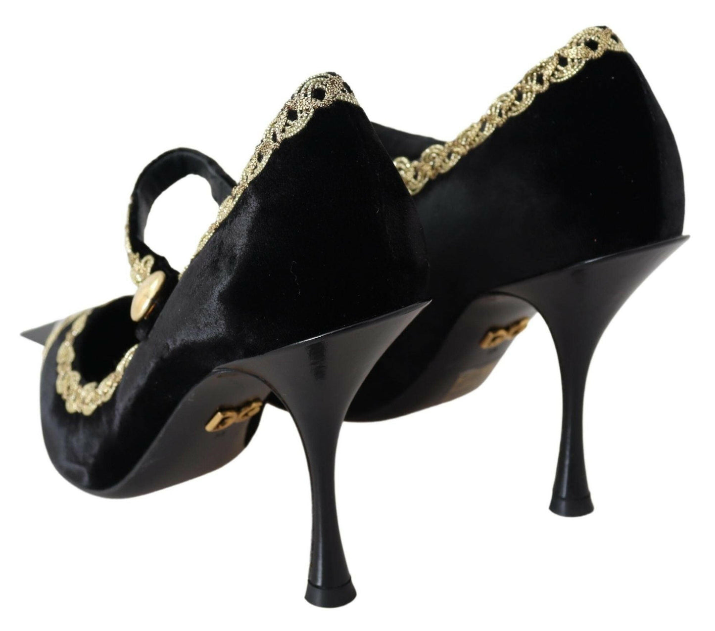 Dolce &amp; Gabbana – Mary-Janes-Pumps aus schwarzem Samt in Gold