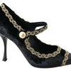 Dolce &amp; Gabbana – Mary-Janes-Pumps aus schwarzem Samt in Gold