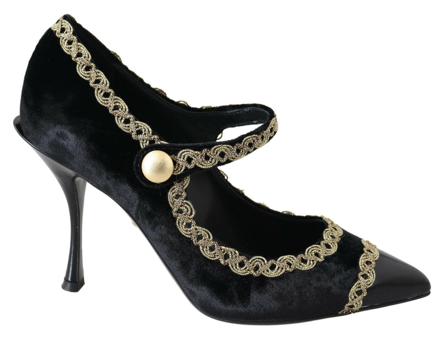 Dolce &amp; Gabbana – Mary-Janes-Pumps aus schwarzem Samt in Gold