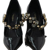 Dolce &amp; Gabbana – Mary-Jane-Pumps aus schwarzem Leder mit Kristallen