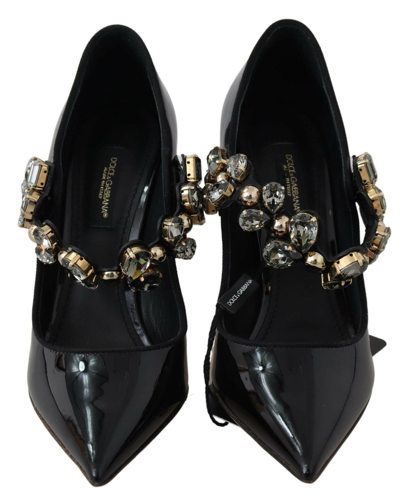Dolce &amp; Gabbana – Mary-Jane-Pumps aus schwarzem Leder mit Kristallen