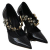Dolce &amp; Gabbana – Mary-Jane-Pumps aus schwarzem Leder mit Kristallen
