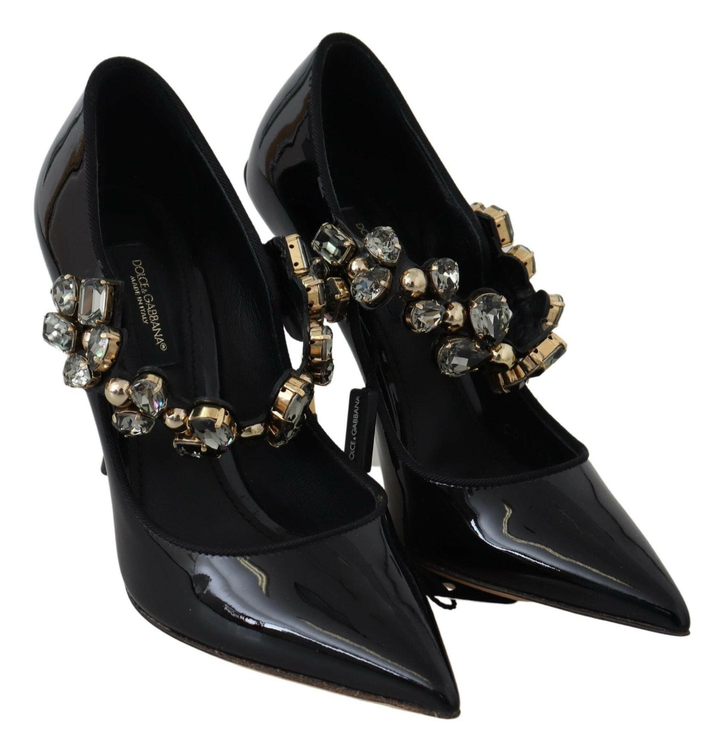 Dolce &amp; Gabbana – Mary-Jane-Pumps aus schwarzem Leder mit Kristallen