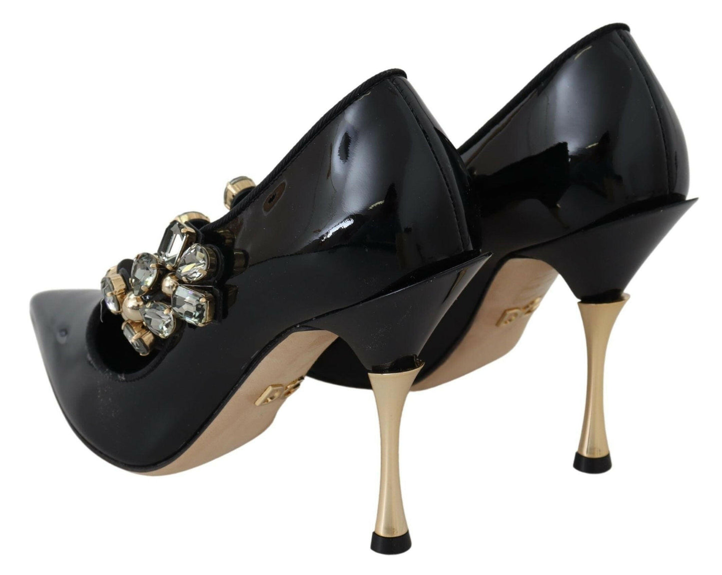 Dolce &amp; Gabbana – Mary-Jane-Pumps aus schwarzem Leder mit Kristallen