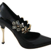 Dolce &amp; Gabbana – Mary-Jane-Pumps aus schwarzem Leder mit Kristallen