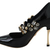 Dolce &amp; Gabbana – Mary-Jane-Pumps aus schwarzem Leder mit Kristallen