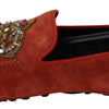 Dolce &amp; Gabbana – Loafer aus orangefarbenem Leder mit Kristallkrone
