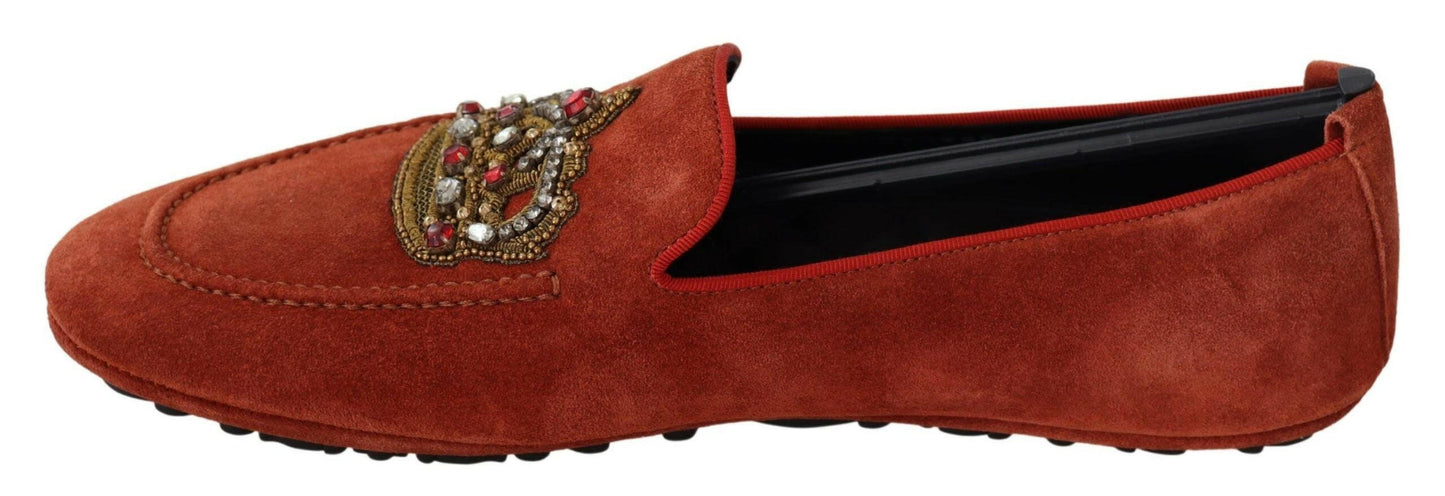 Dolce &amp; Gabbana – Loafer aus orangefarbenem Leder mit Kristallkrone