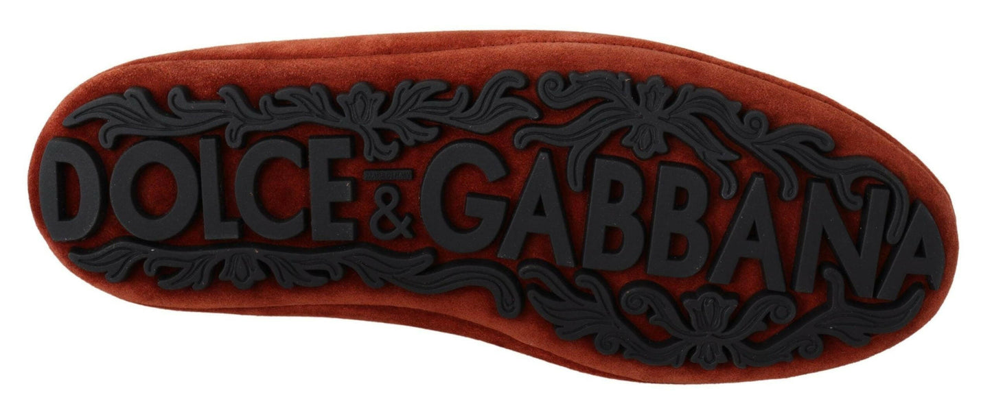 Dolce &amp; Gabbana – Loafer aus orangefarbenem Leder mit Kristallkrone