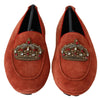 Dolce &amp; Gabbana – Loafer aus orangefarbenem Leder mit Kristallkrone