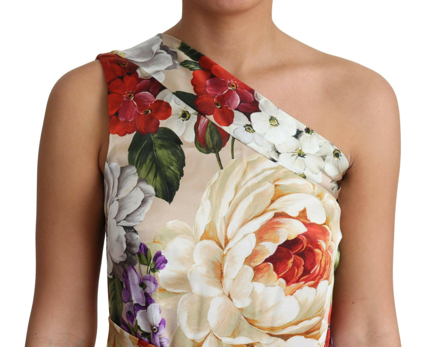 Dolce & Gabbana Print Silk Stretch One Shoulder Dress Floral