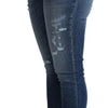 Dolce & Gabbana Blue Embellished Skinny Trouser Cotton Jeans