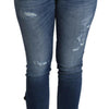 Dolce & Gabbana Blue Embellished Skinny Trouser Cotton Jeans