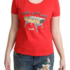 Moschino – Rotes T-Shirt mit „Come Play 4 Us“-Print aus Baumwolle