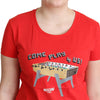 Moschino – Rotes T-Shirt mit „Come Play 4 Us“-Print aus Baumwolle