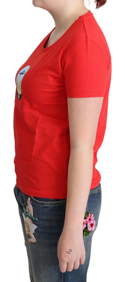 Moschino Rot bedruckte Kurzarm-Oberteile aus Baumwolle, Bluse, T-Shirt