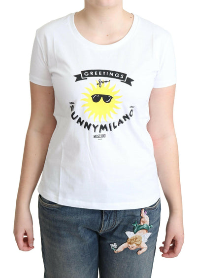 Moschino – Weißes Baumwoll-T-Shirt mit Sunny Milano-Print