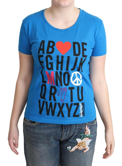 Moschino – Blaue Oberteile aus Baumwolle mit Alphabet-Buchstaben-Print