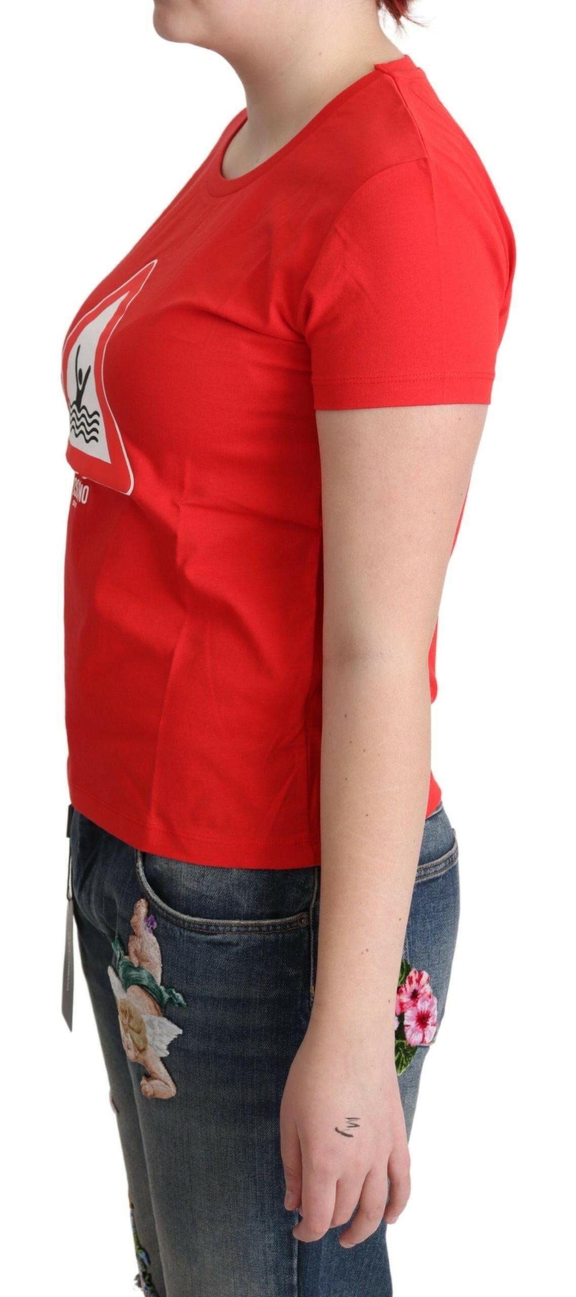 Moschino – Rotes Baumwoll-T-Shirt mit grafischem Dreiecksdruck