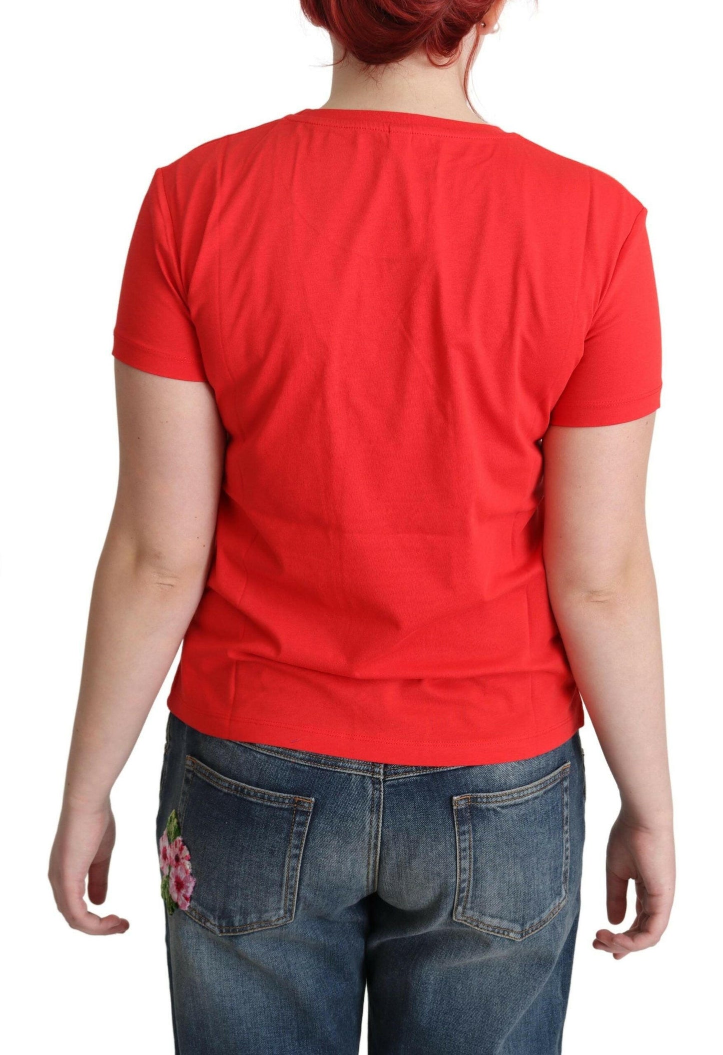 Moschino – Rotes Baumwoll-T-Shirt mit grafischem Dreiecksdruck