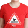 Moschino – Rotes Baumwoll-T-Shirt mit grafischem Dreiecksdruck