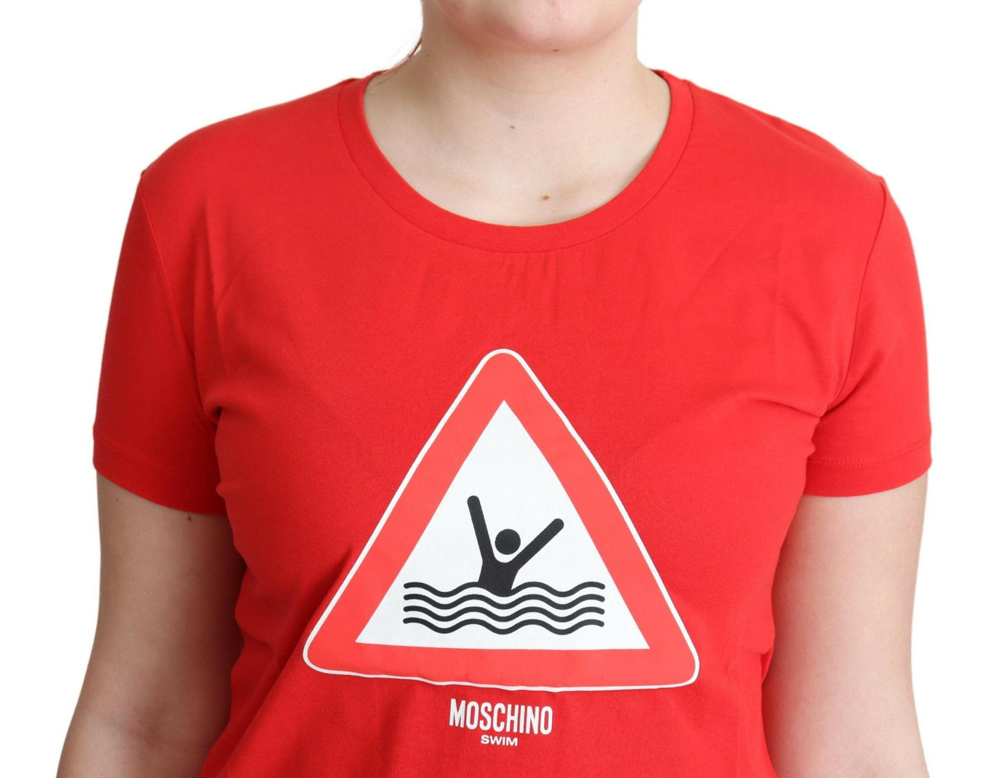 Moschino – Rotes Baumwoll-T-Shirt mit grafischem Dreiecksdruck