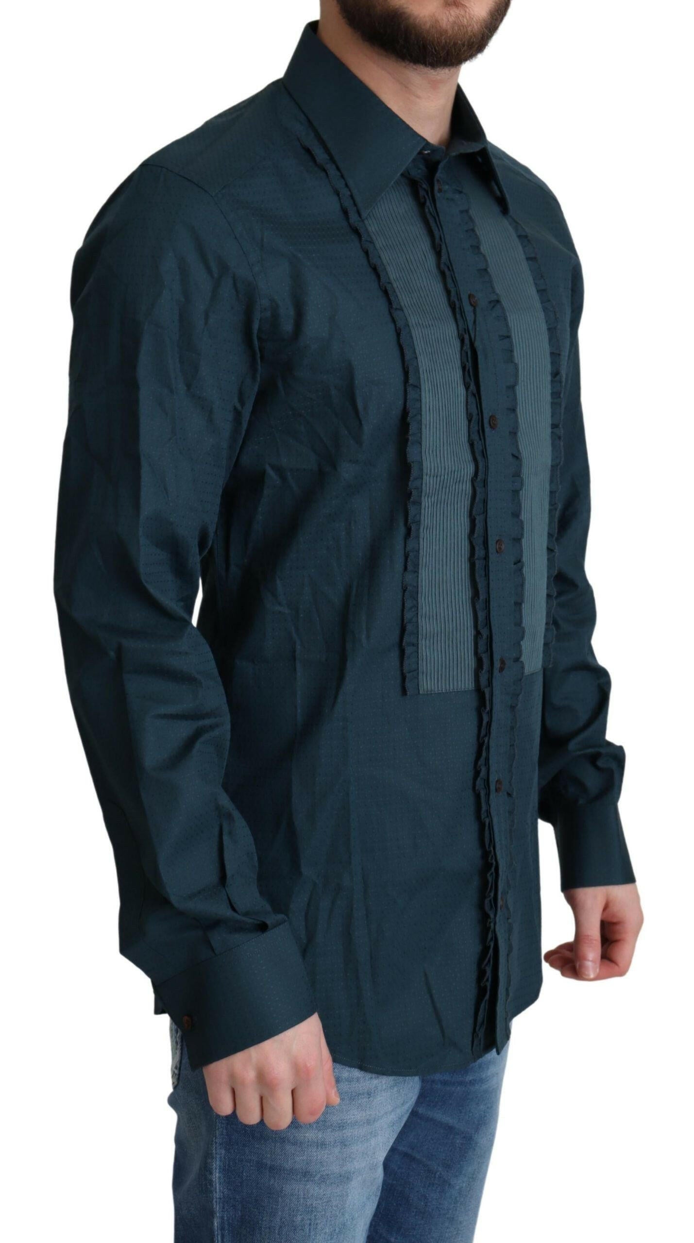 Dolce &amp; Gabbana – Blaues, formelles Baumwollhemd mit Knopfleiste