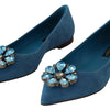 Dolce &amp; Gabbana Blaue Wildleder-Loafer mit Kristallen