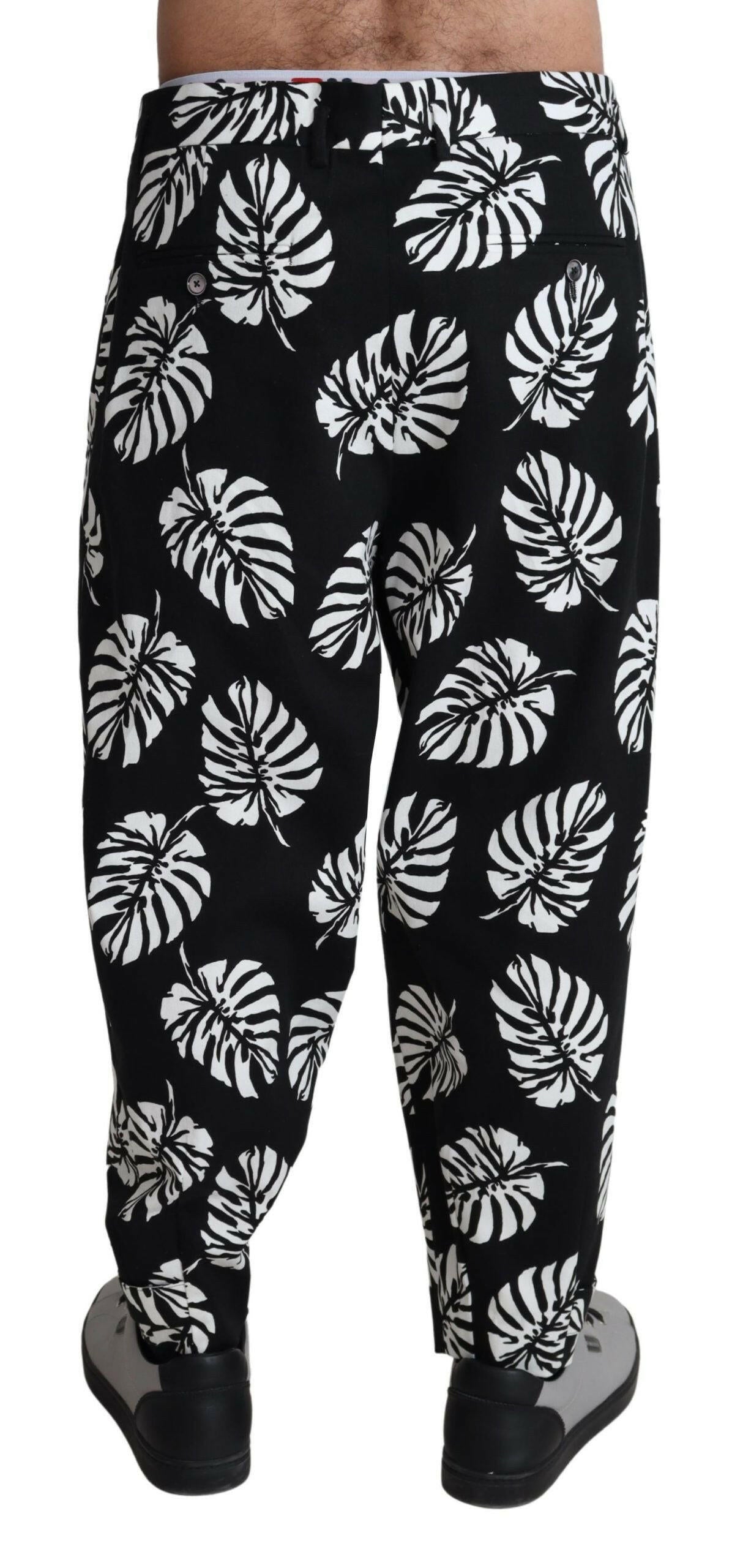 Dolce &amp; Gabbana Black Leaf Baumwoll-Stretchhose