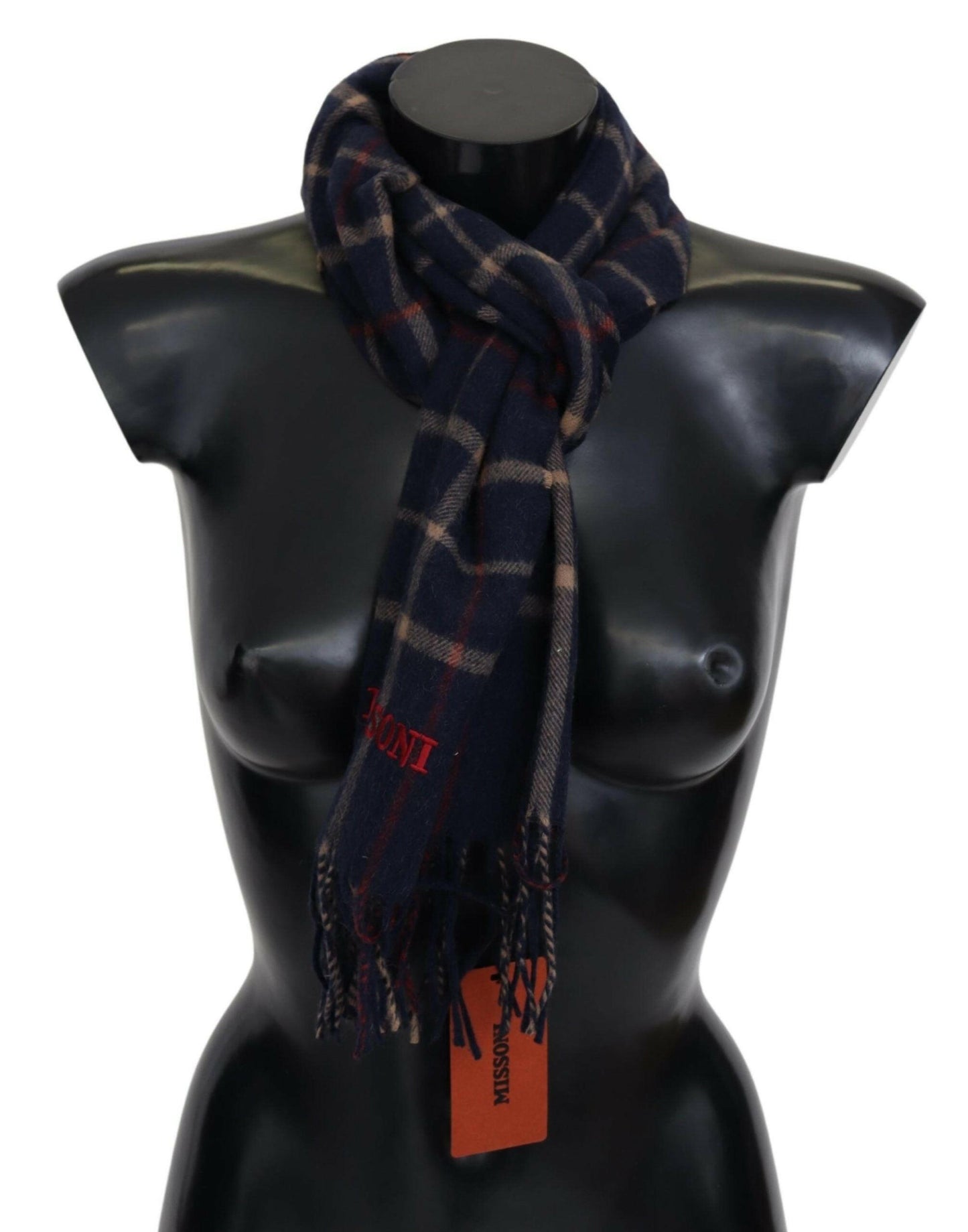 Missoni Black Checkered Unisex Neck Wrap Fringes Scarf