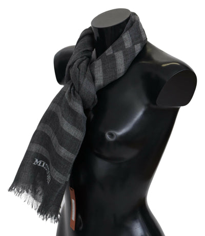 Missoni Gray Striped Wool Unisex Neck Wrap Fringes Scarf