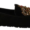 Dolce &amp; Gabbana – Loafer aus schwarzem Leder mit Kristall- und Goldkrone