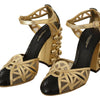 Dolce &amp; Gabbana – Schwarze, goldene Lederschuhe mit Knöchelriemen und Nieten